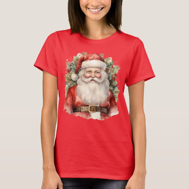 Vintage Christmas Santa Claus Smiling T-Shirt (Front)