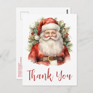 Vintage Christmas Santa Claus Smiling Thank You Postcard