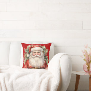 Vintage Christmas Santa Claus Smiling Throw Pillow