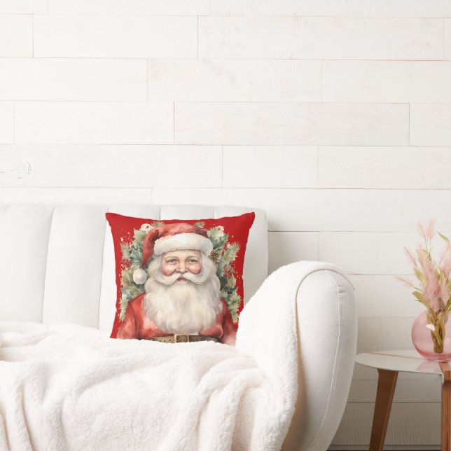 Vintage Christmas Santa Claus Smiling Throw Pillow (Couch)