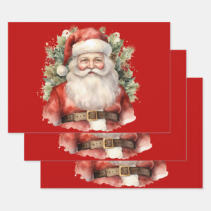 Vintage Christmas Santa Claus Smiling Wrapping Paper Sheets