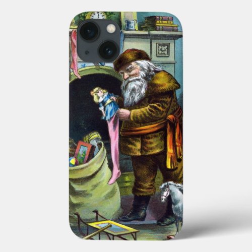 Vintage Christmas Santa Claus Stockings with Toys iPhone 13 Case