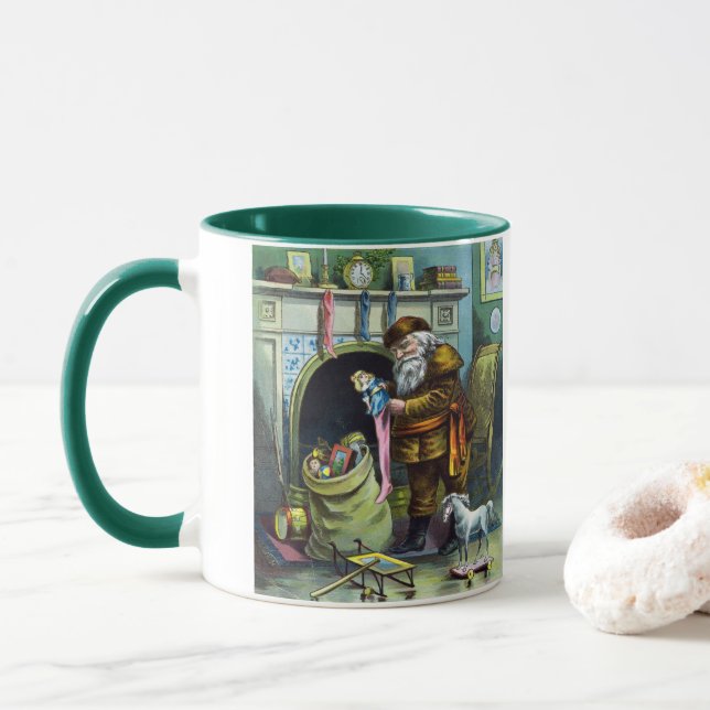 Vintage Christmas, Santa Claus Stockings with Toys Mug (With Donut)