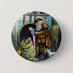 Vintage Christmas, Santa Claus Stockings with Toys Pinback Button