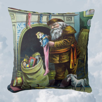 Vintage Christmas  Santa Claus Stockings With Toys Throw Pillow by ChristmasCafe at Zazzle