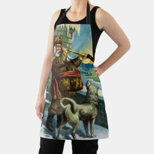 Vintage Christmas Santa Claus Telescope Dog Sunset Apron