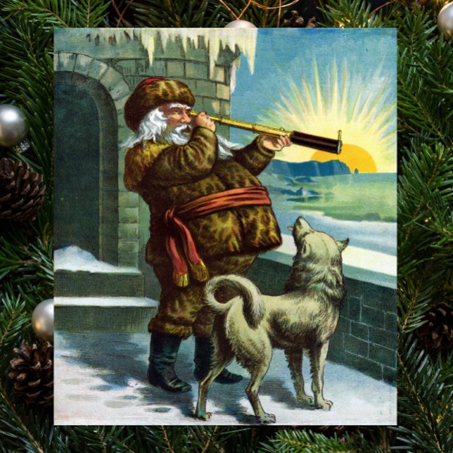 Vintage Christmas Santa Claus Telescope Dog Sunset Poster (Creator Uploaded)