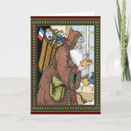 Vintage Christmas Santa Claus Toys Clogs Shoes Holiday Card