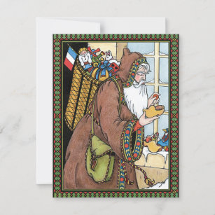 Vintage Christmas, Santa Claus Toys Clogs Shoes Holiday Card