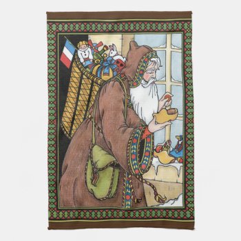 Vintage Christmas  Santa Claus Toys Clogs Shoes Kitchen Towel by ChristmasCafe at Zazzle