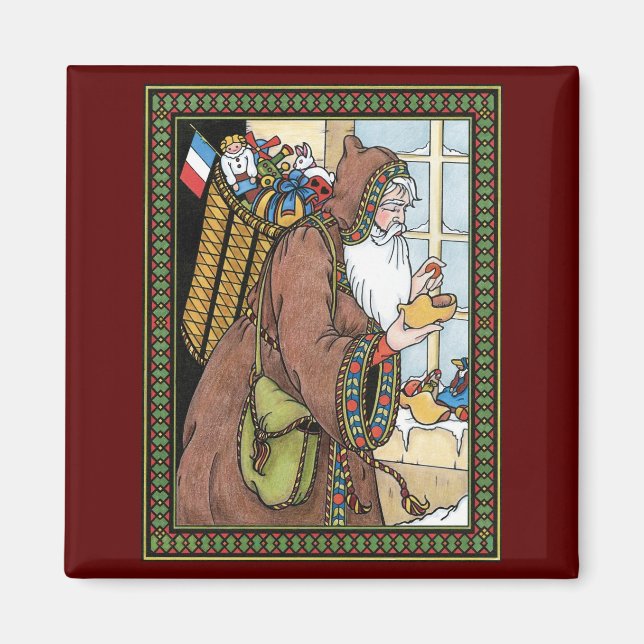 Vintage Christmas, Santa Claus Toys Clogs Shoes Magnet (Front)