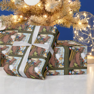 Vintage Christmas, Santa Claus Toys Clogs Shoes Wrapping Paper