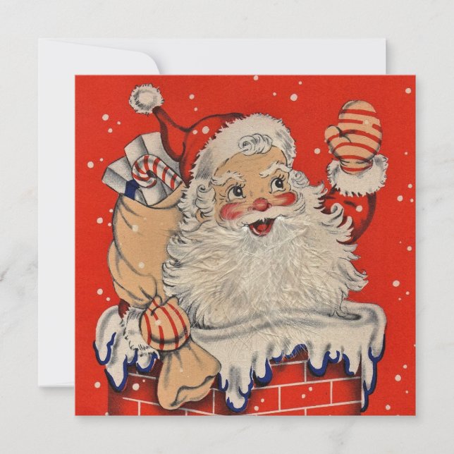 Vintage Christmas Santa Claus Waving Holiday Card (Front)
