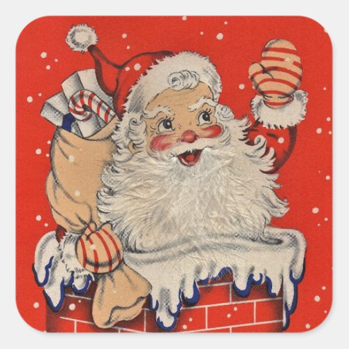 Vintage Christmas Santa Claus Waving Square Sticker