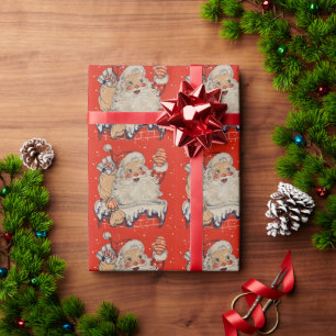 Vintage Christmas Santa Claus Waving Wrapping Paper