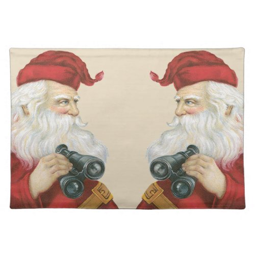 Vintage Christmas Santa Claus with Binoculars Cloth Placemat