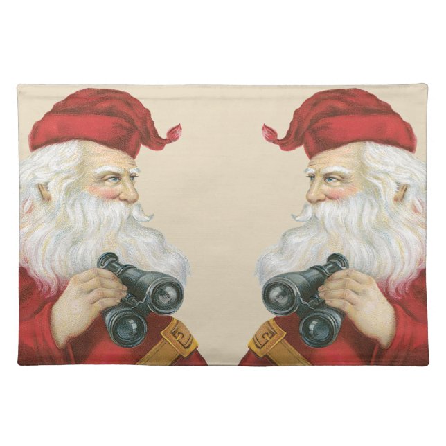 Vintage Christmas, Santa Claus with Binoculars Cloth Placemat (Front)