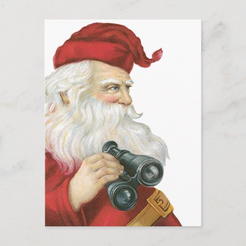 Vintage Christmas Santa Claus with Binoculars Holiday Postcard