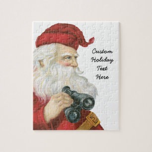 Vintage Christmas, Santa Claus with Binoculars Jigsaw Puzzle