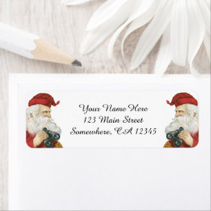 Vintage Christmas, Santa Claus with Binoculars Label