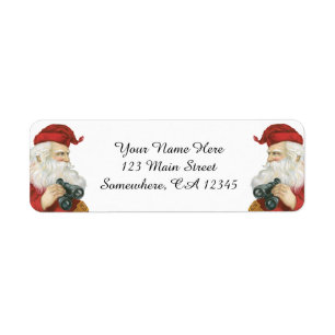 Vintage Christmas, Santa Claus with Binoculars Label
