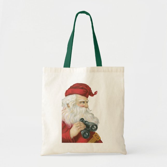 Vintage Christmas, Santa Claus with Binoculars Tote Bag (Front)