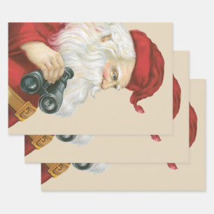 Vintage Christmas, Santa Claus with Binoculars Wrapping Paper Sheets