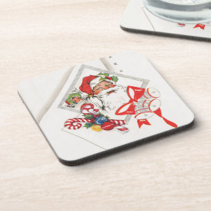 Vintage Christmas, Santa Claus with Candy Canes Beverage Coaster