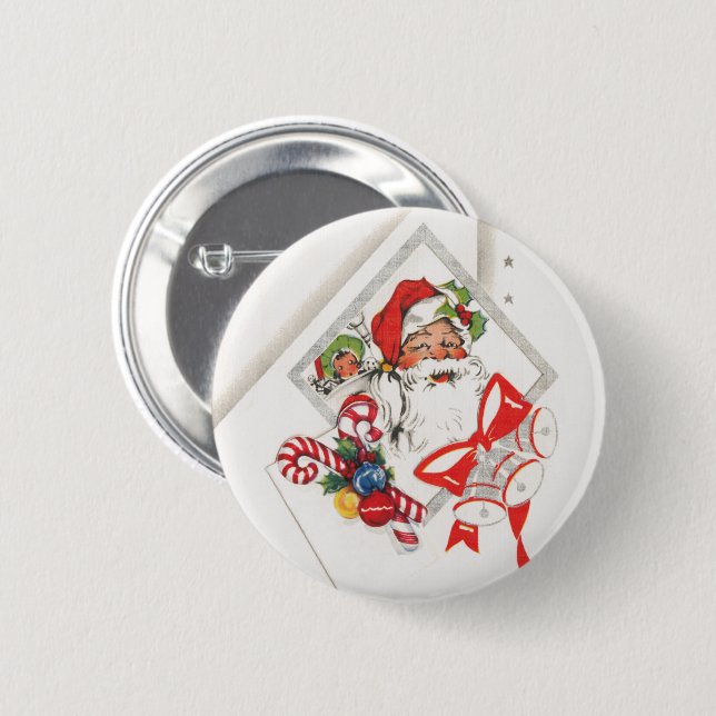 Vintage Christmas, Santa Claus with Candy Canes Button (Front & Back)