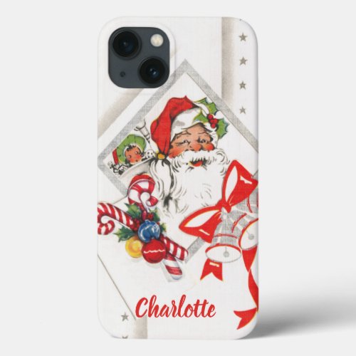 Vintage Christmas Santa Claus with Candy Canes iPhone 13 Case