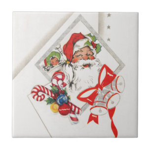 Vintage Christmas, Santa Claus with Candy Canes Ceramic Tile