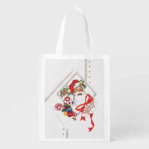 Vintage Christmas, Santa Claus with Candy Canes Grocery Bag