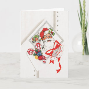 Vintage Christmas, Santa Claus with Candy Canes Holiday Card