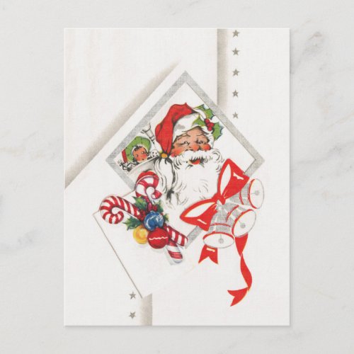 Vintage Christmas Santa Claus with Candy Canes Holiday Postcard