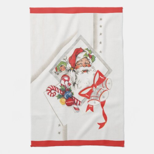 Vintage Christmas Santa Claus with Candy Canes Kitchen Towel