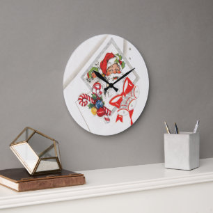 Vintage Christmas, Santa Claus with Candy Canes Large Clock