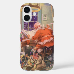 Vintage Christmas, Santa Claus with Elves Workshop iPhone 16 Case