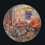 Vintage Christmas, Santa Claus with Elves Workshop Dart Board<br><div class="desc">Vintage illustration Merry Christmas holiday image featuring Jolly Saint Nicholas and his busy elves building toys,  dolls,  rocking horses,  etc. in Santa's workshop at the North Pole on Christmas Eve. Santa Claus is going over his naughty or nice list one more time so you better be good!</div>