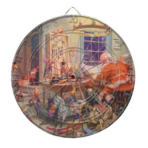 Vintage Christmas, Santa Claus with Elves Workshop Dart Board