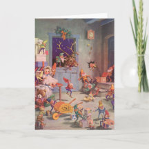 Vintage Christmas, Santa Claus with Elves Workshop