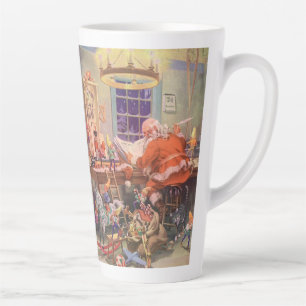 Vintage Christmas, Santa Claus with Elves Workshop Latte Mug