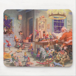 Vintage Christmas, Santa Claus with Elves Workshop Mouse Pad