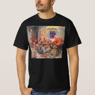 Vintage Christmas, Santa Claus with Elves Workshop T-Shirt
