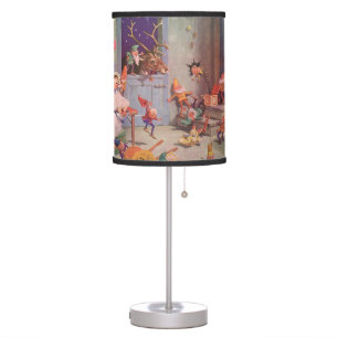 Vintage Christmas, Santa Claus with Elves Workshop Table Lamp
