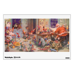 Vintage Christmas, Santa Claus with Elves Workshop Wall Sticker
