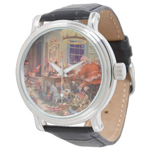 Vintage Christmas, Santa Claus with Elves Workshop Watch