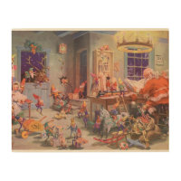 Vintage Christmas, Santa Claus with Elves Workshop