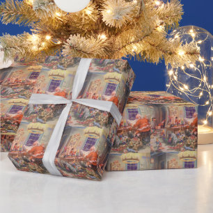 Vintage Christmas, Santa Claus with Elves Workshop Wrapping Paper