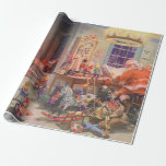 Vintage Christmas, Santa Claus with Elves Workshop Wrapping Paper<br><div class="desc">Vintage illustration Merry Christmas holiday image featuring Jolly Saint Nicholas and his busy elves building toys,  dolls,  rocking horses,  etc. in Santa's workshop at the North Pole on Christmas Eve. Santa Claus is going over his naughty or nice list one more time so you better be good!</div>