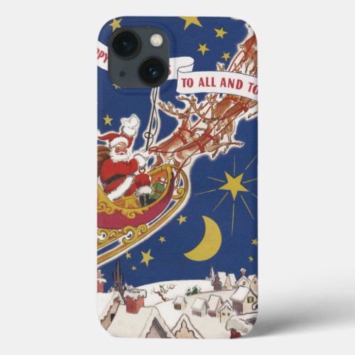 Vintage Christmas Santa Claus With Flying Reindeer iPhone 13 Case